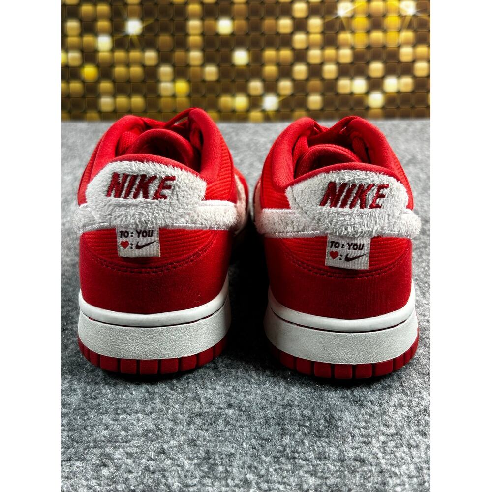 Nike Dunk Low GS Valentine's Day 2024 Fire Red Fuzzy Swoosh Youth 6Y 7W - Picture 4 of 12